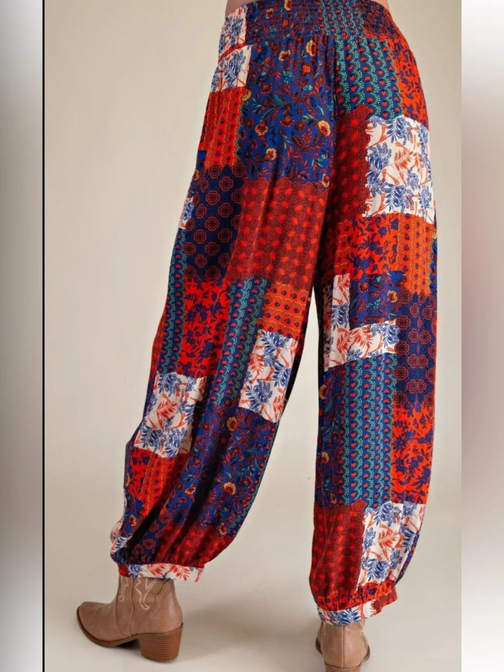 461 PATCHWORK PRINTED RAYON GAUZE PANTS TOP MATCHING SET